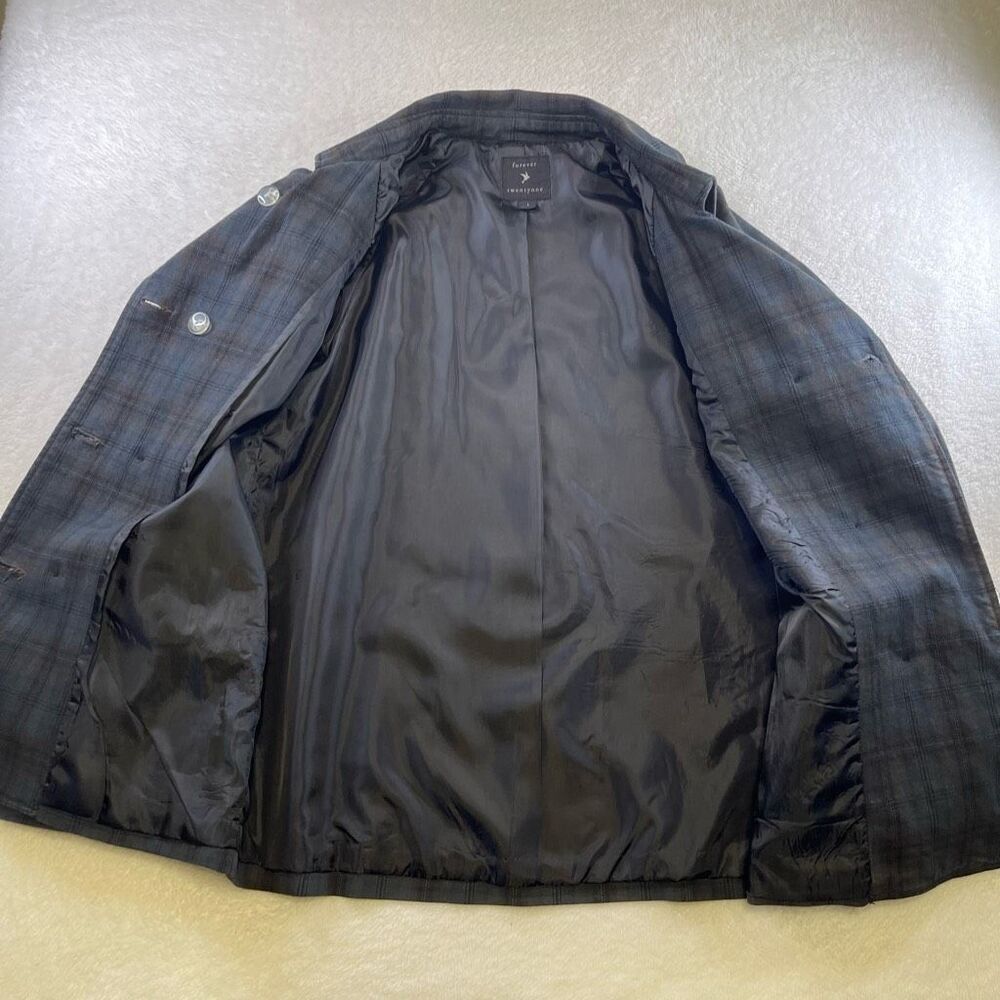 Large Forever 21 Peacoat Navy Tartan Plaid Pea Coat Double Breasted - Picture 9 of 10